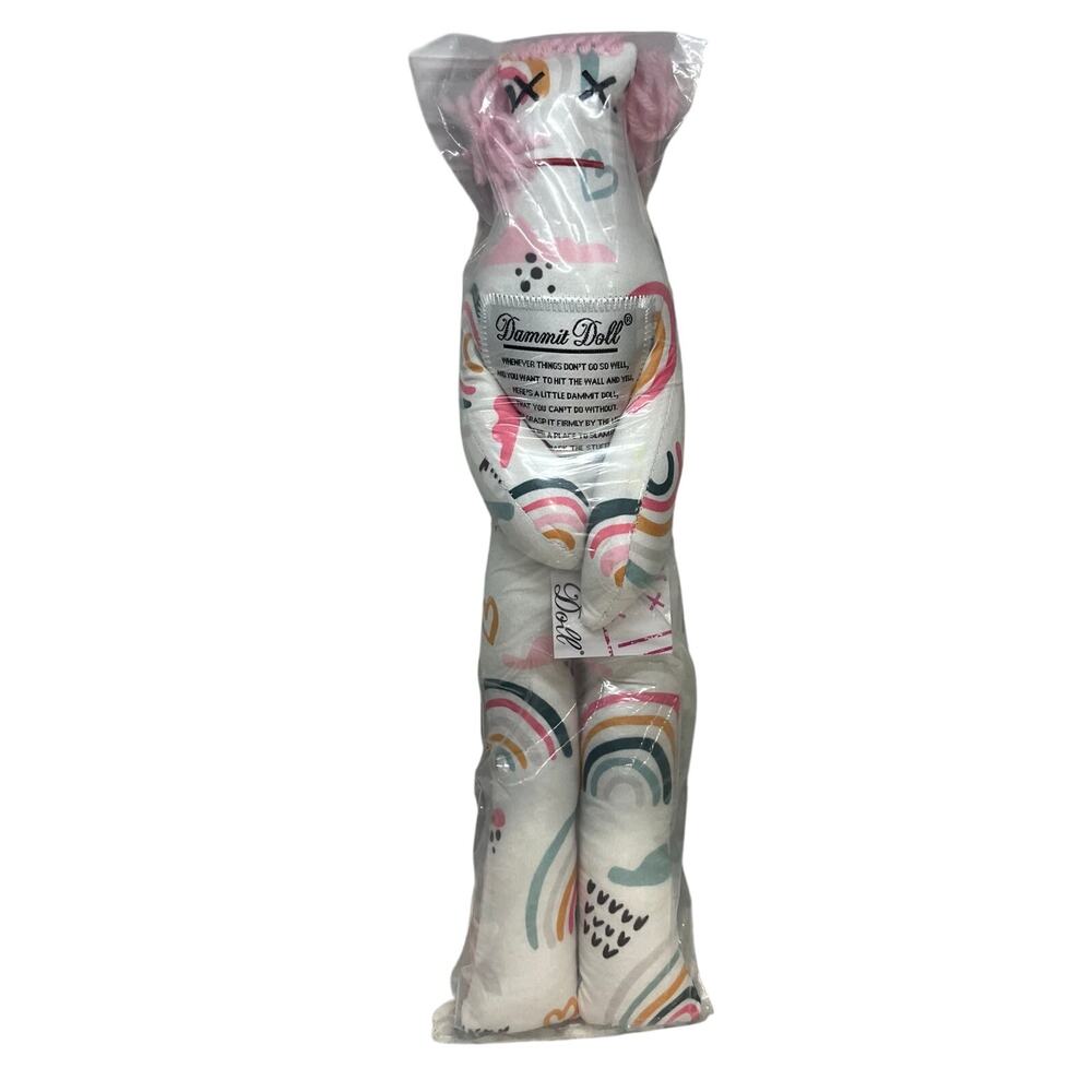 Dammit Doll Stuffed Plush Stress Relief Toy Gag Gift Rainbow Pink Hair New